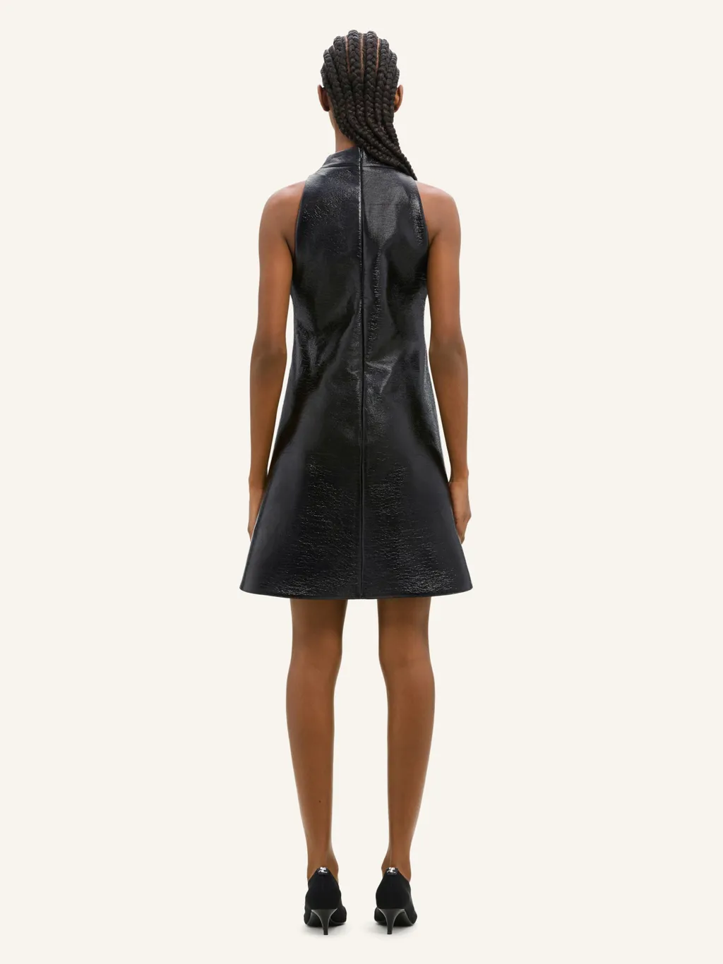 Mock-Neck Sleeveless Vinyl A-Line Dress