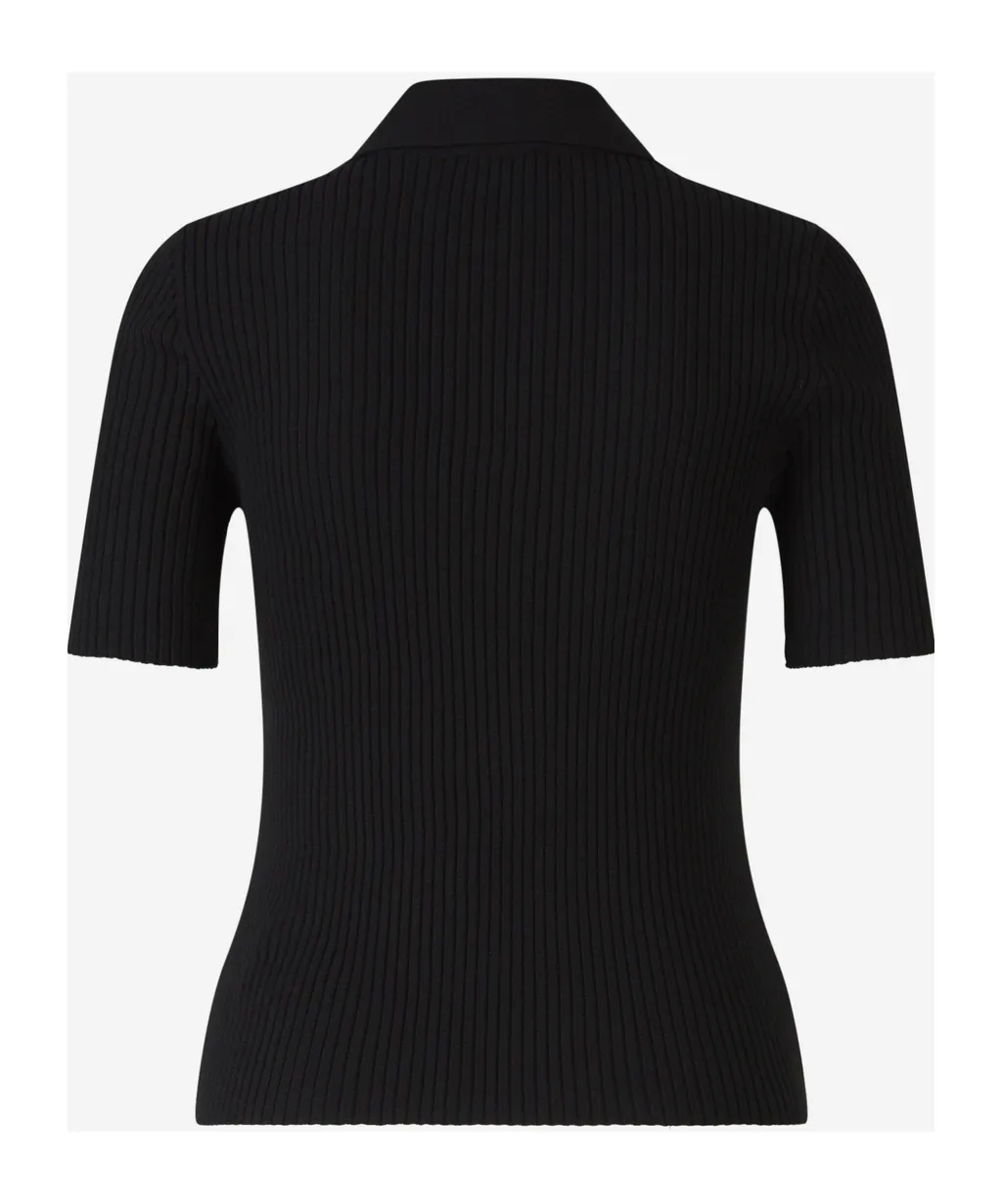 Logo Patch Button Detailed Ribbed Polo Top