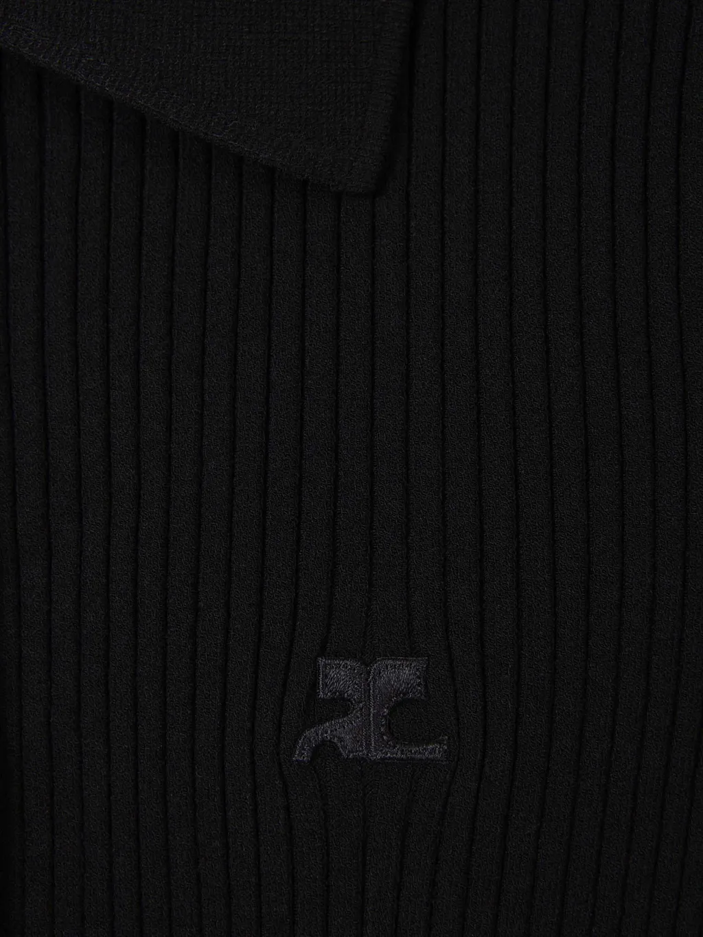 Logo Patch Button Detailed Ribbed Polo Top