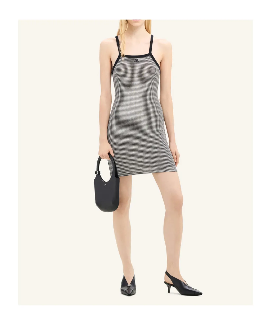 Houndstooth-Pattern Straight Hem Mini Dress