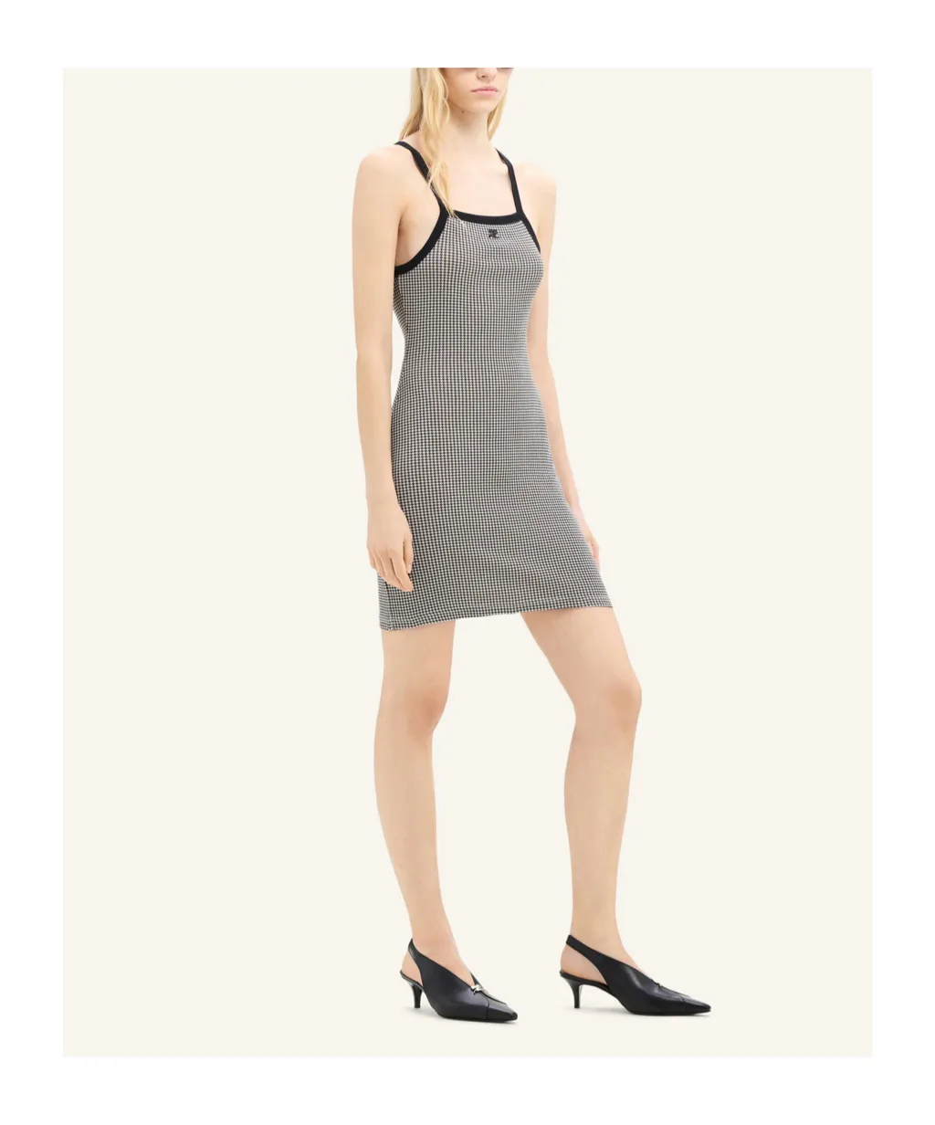 Houndstooth-Pattern Straight Hem Mini Dress