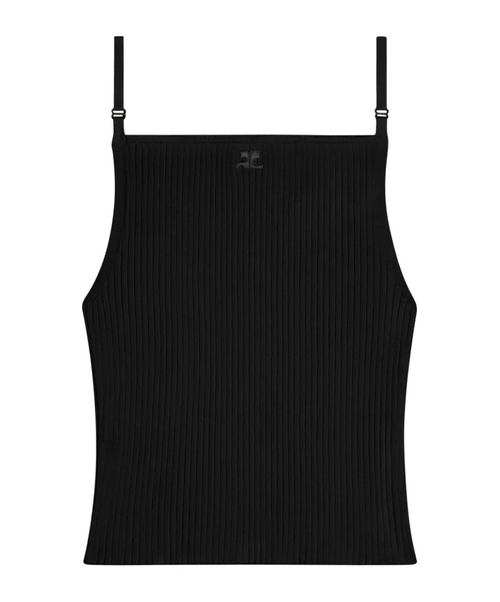 Logo Embroidered Ribbed-Knit Top