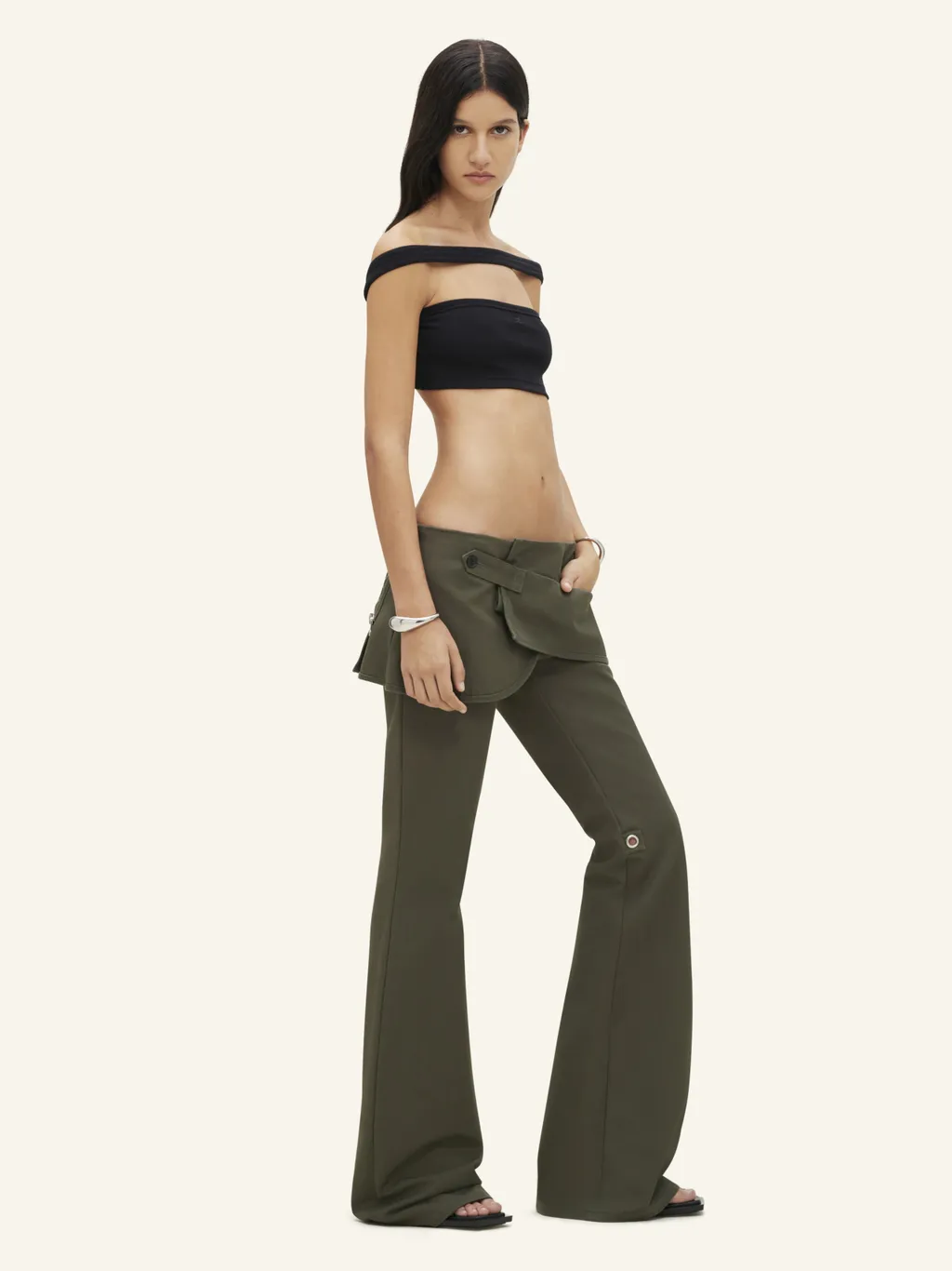Layered-Skirt Bootcut Trousers