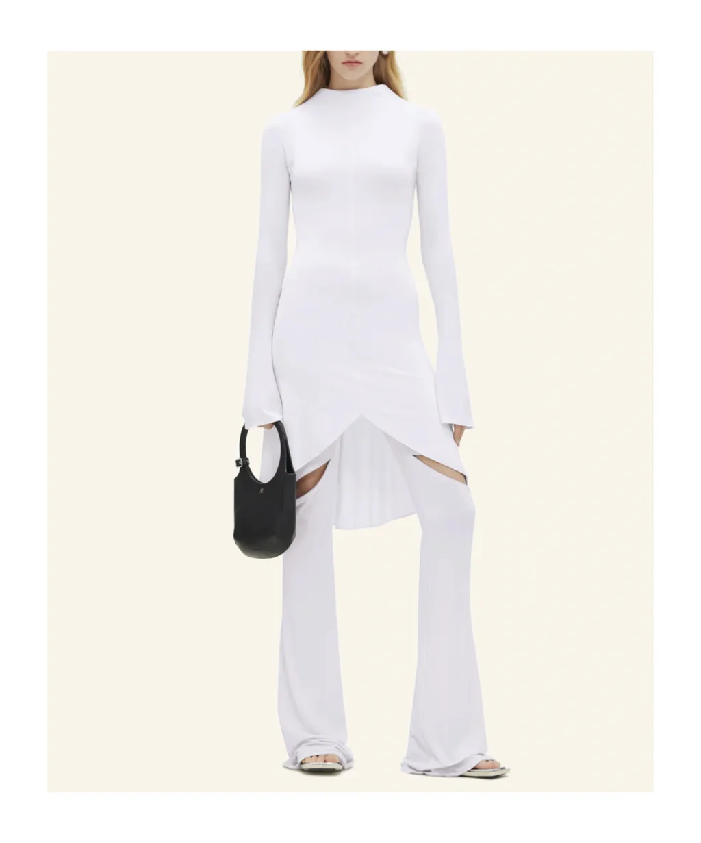 High-Neck Long-Sleeve Midi Dress