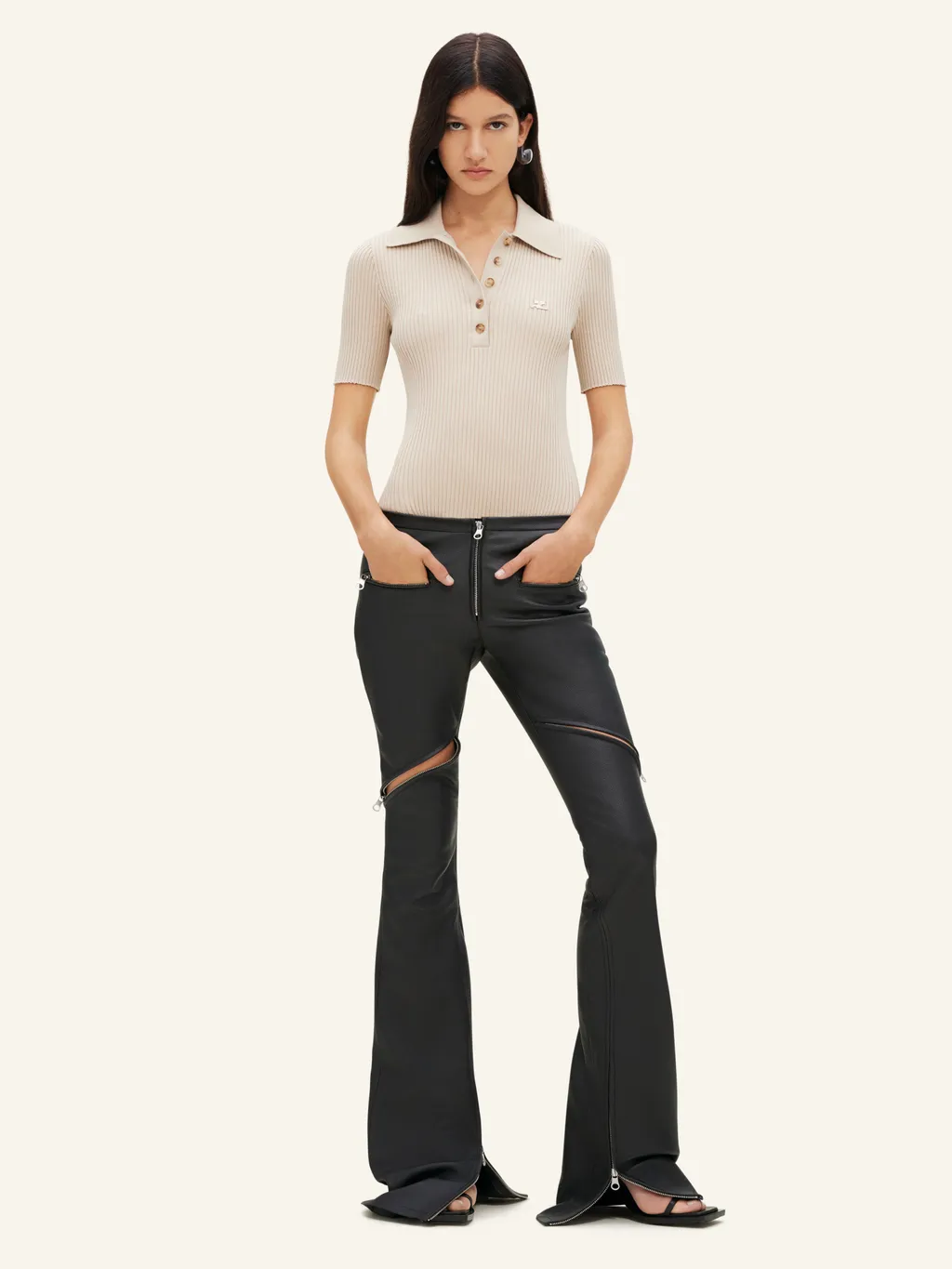 Rib Knit Short-Sleeved Polo Shirt