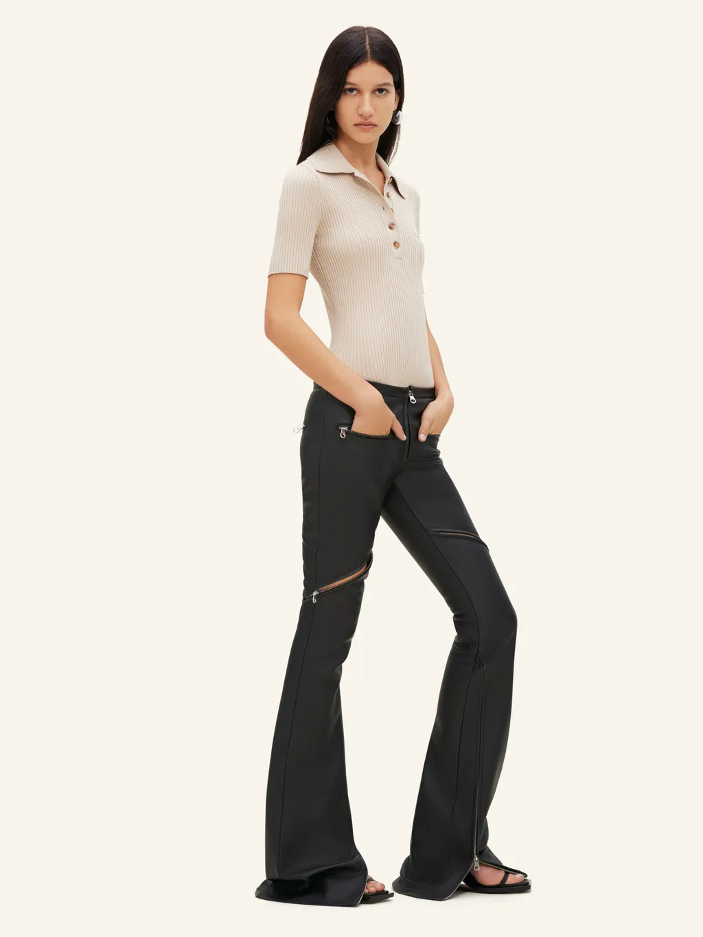 Rib Knit Short-Sleeved Polo Shirt