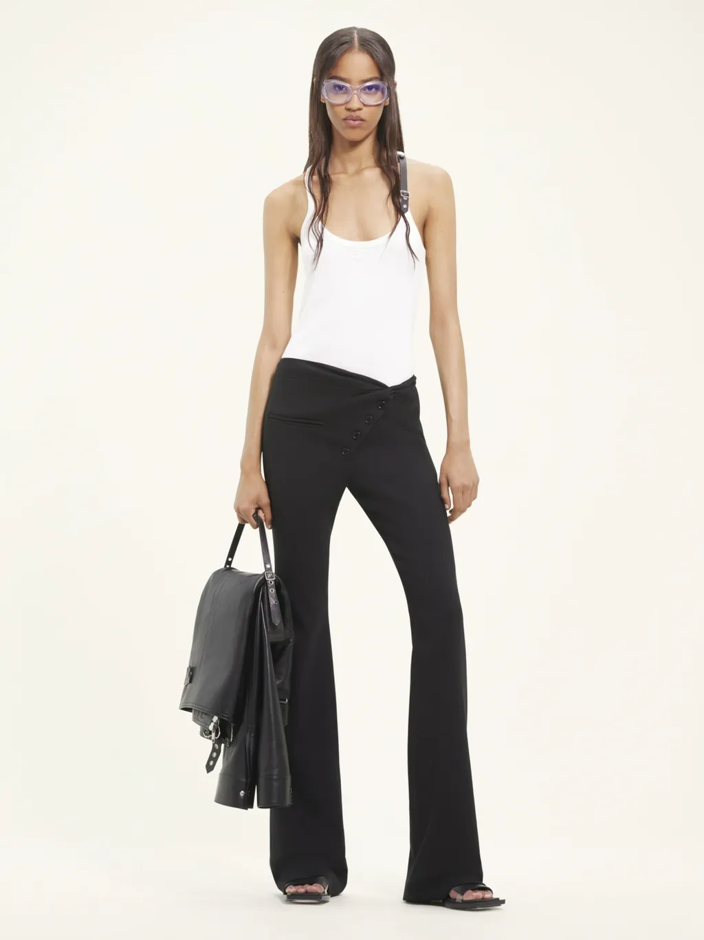 Twist-Front Bootcut Wool Trousers
