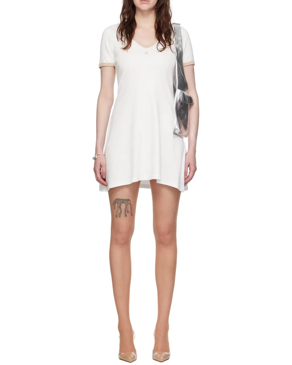 Contrast V-Neck Mini Dress