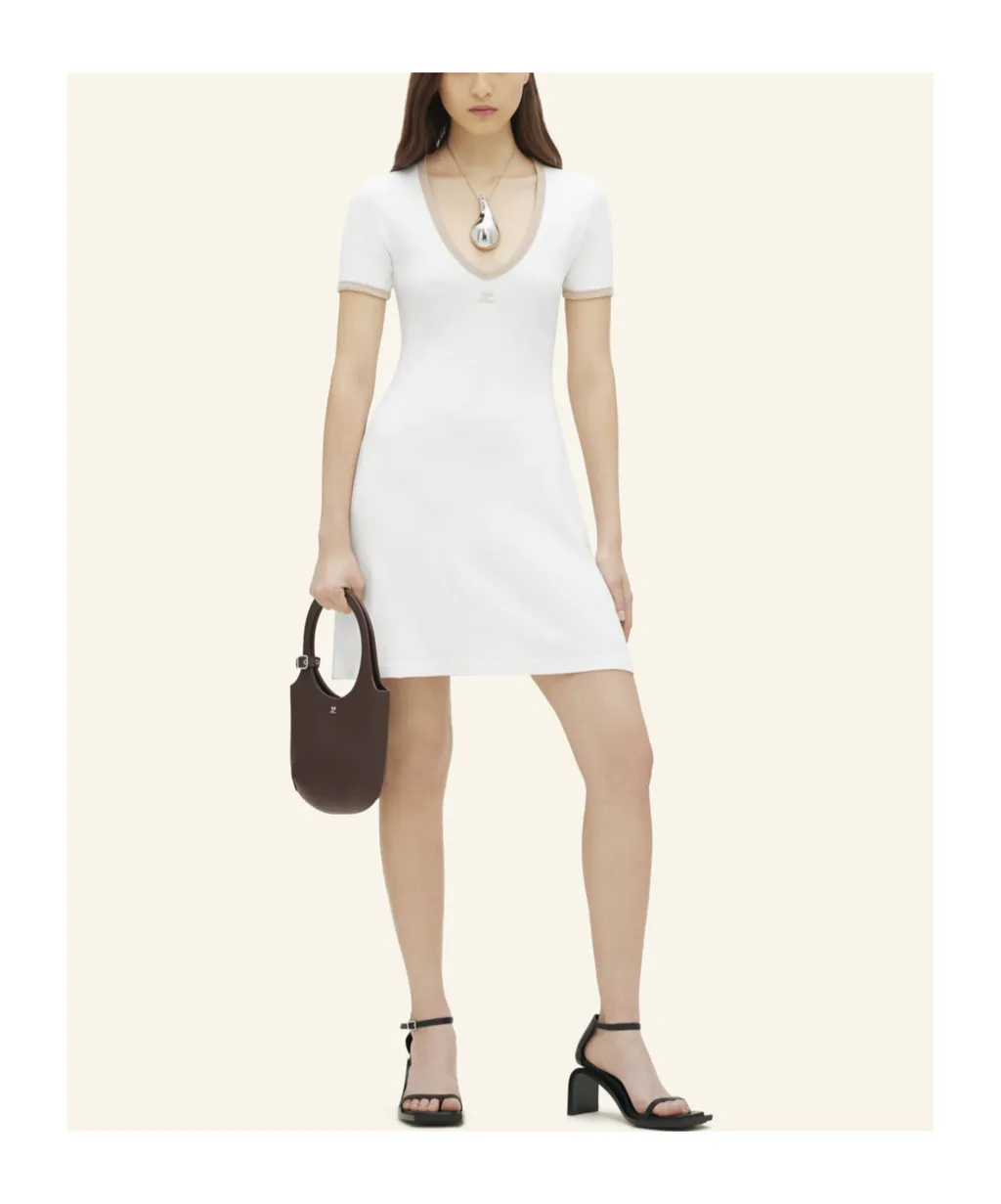 Contrast V-Neck Mini Dress