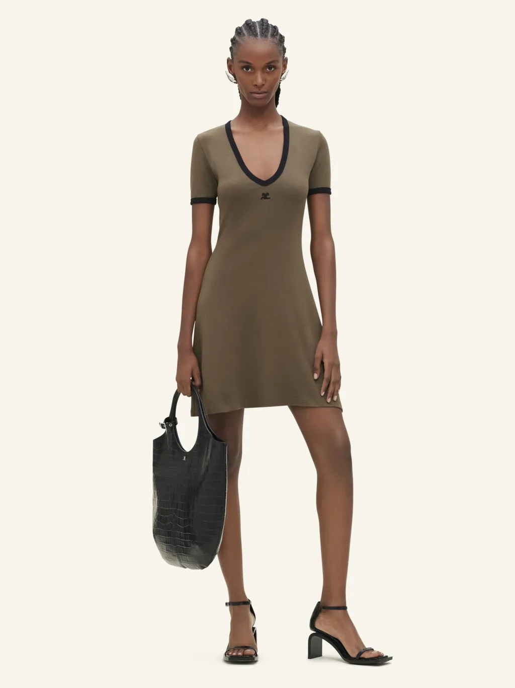 Contrast V-Neck Mini Dress