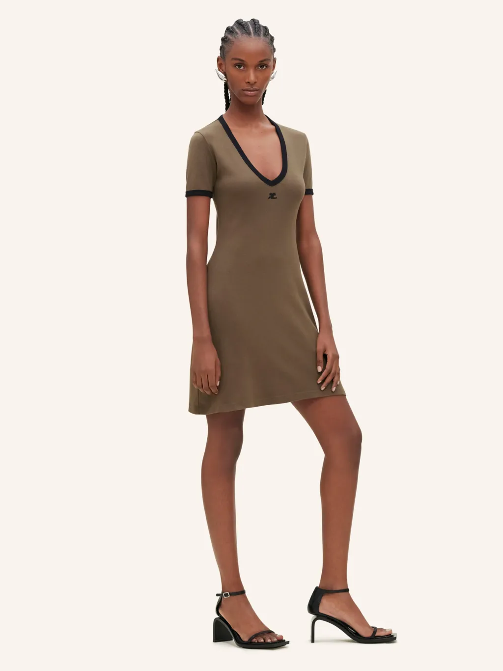 Contrast V-Neck Mini Dress