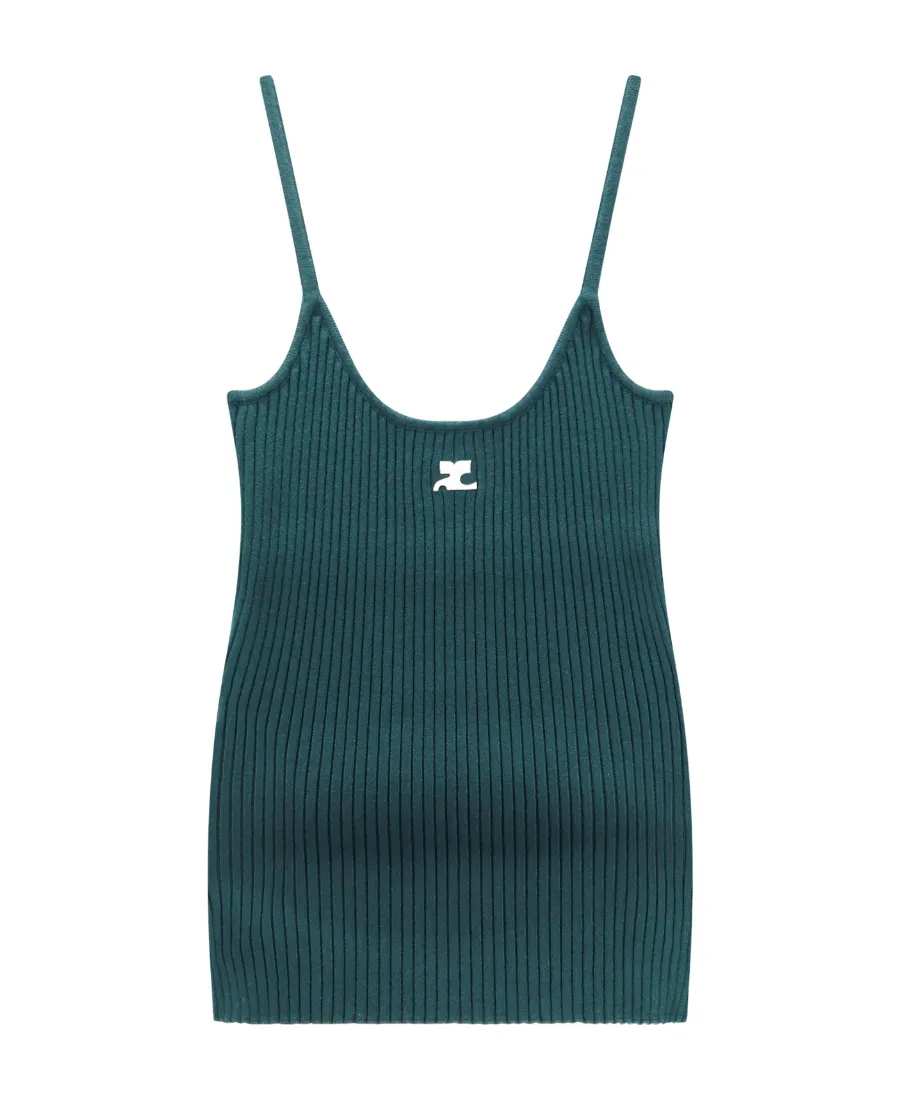 Logo Embroidered Ribbed Sleeveless Top