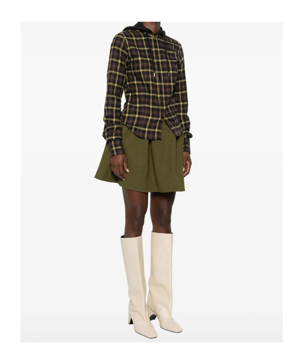 Check Patterned Drawstring Hooded Shirt