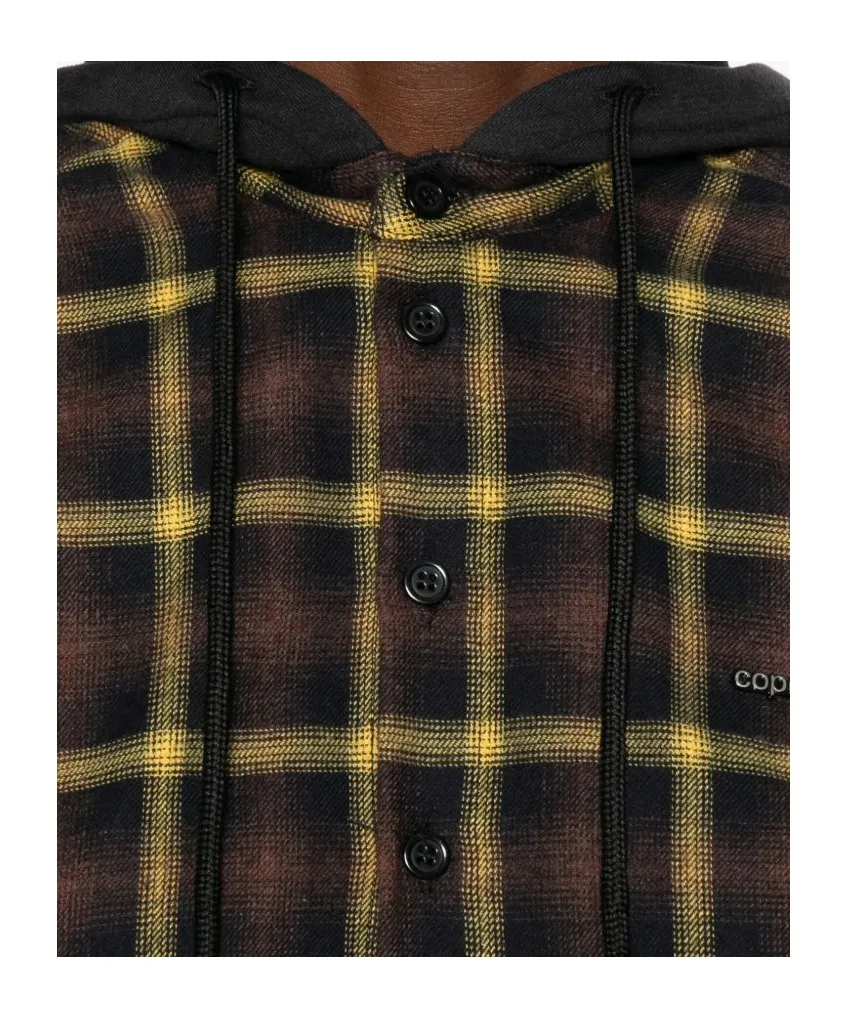 Check Patterned Drawstring Hooded Shirt