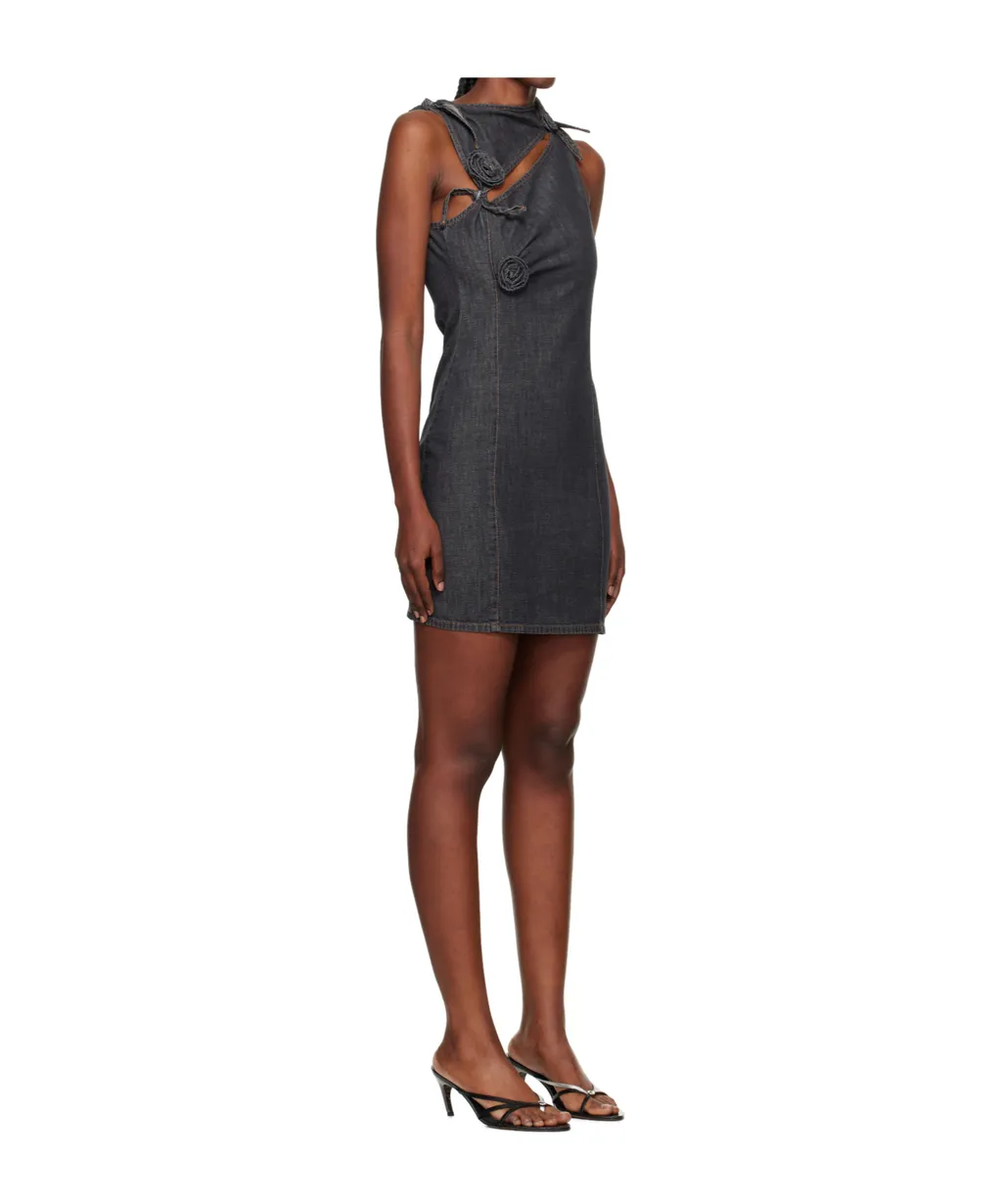 Floral-Appliqué Tie Dress