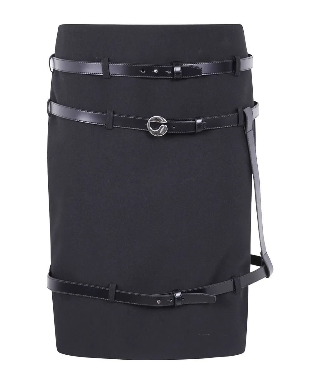 Logo Plaque Belted Skirt