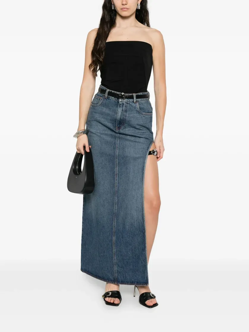 Garder Side-Split Belted Denim Skirt