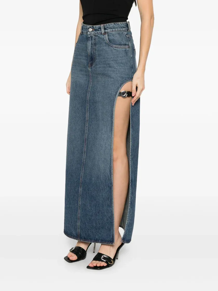 Garder Side-Split Belted Denim Skirt