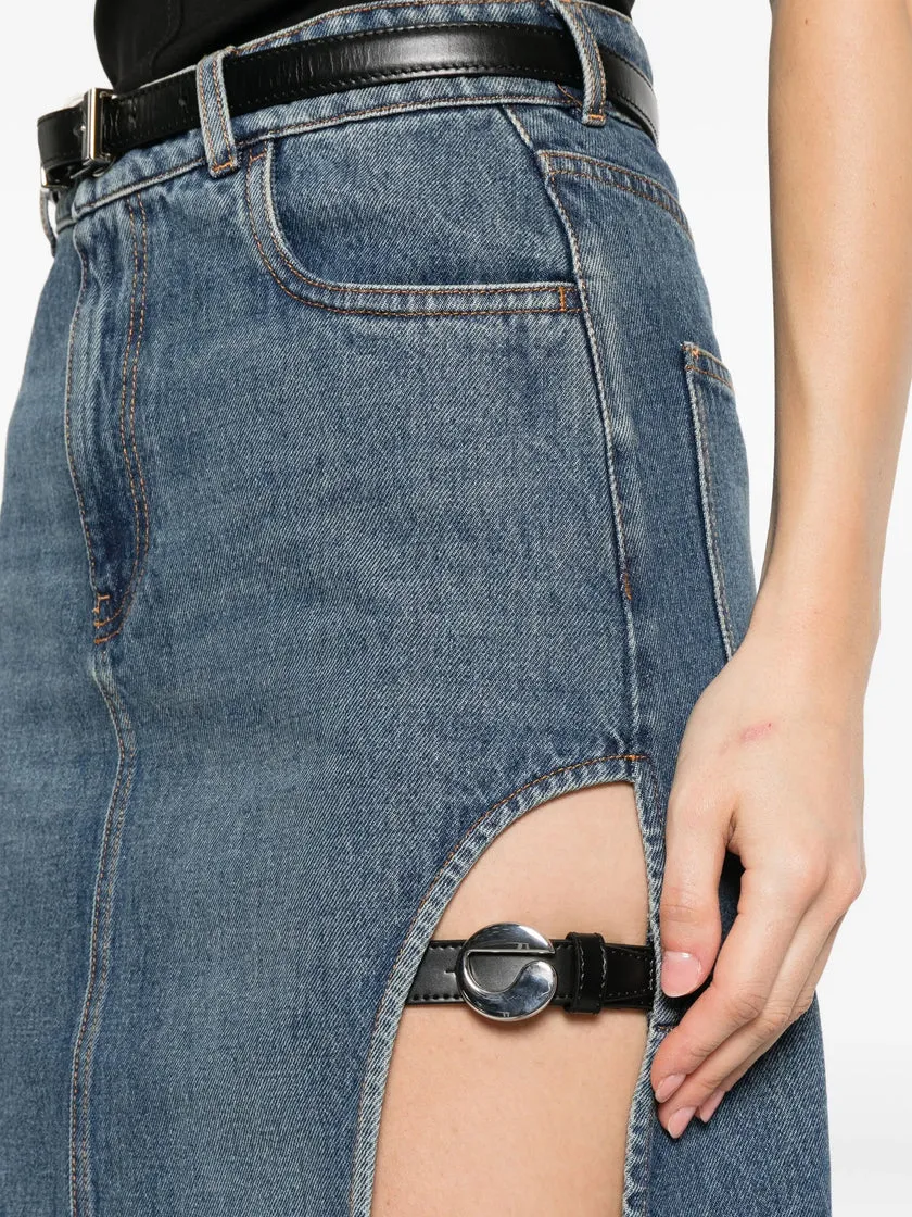 Garder Side-Split Belted Denim Skirt