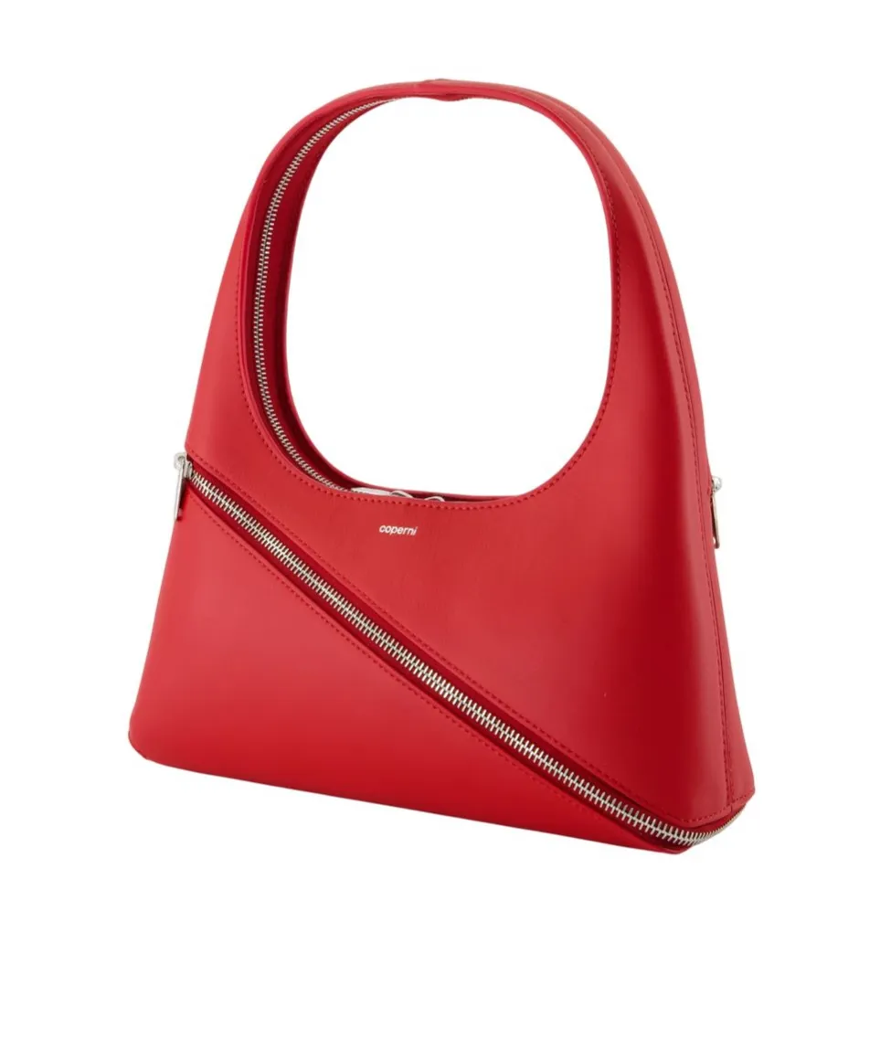 Diagonal-Zip Leather Shoulder Bag