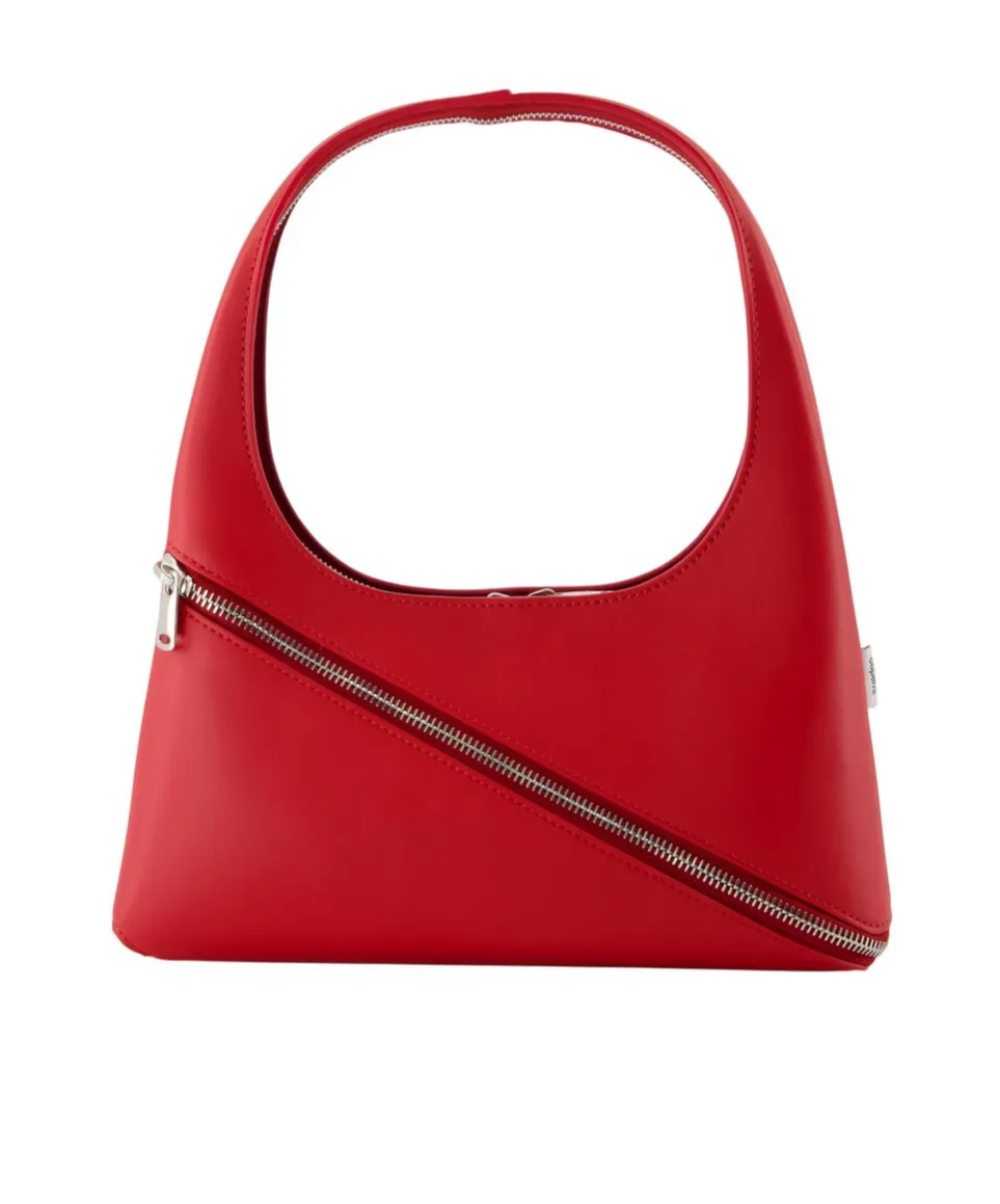 Diagonal-Zip Leather Shoulder Bag