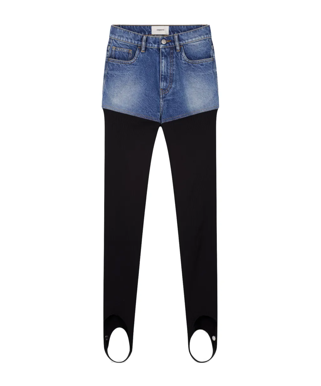Retro Washed Denim Shorts With Ribbed Tights