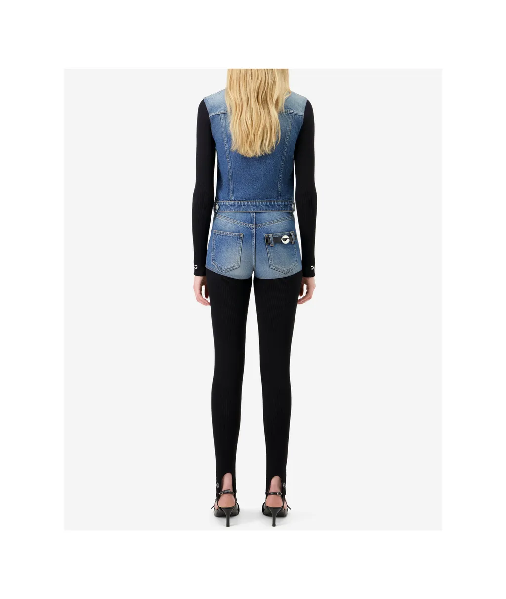Retro Washed Denim Shorts With Ribbed Tights