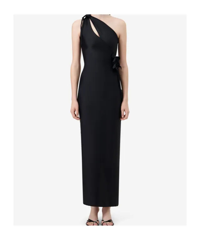 One-Shoulder Flower-Embellished Maxi Dress