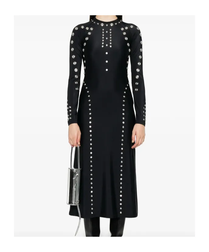 Metallic-Embellished Long-Sleeve Dress