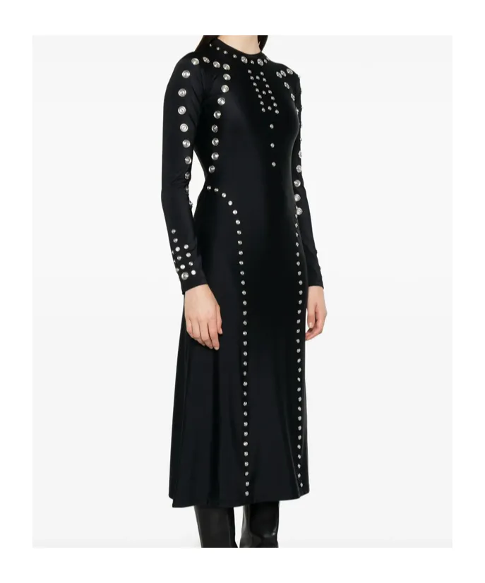 Metallic-Embellished Long-Sleeve Dress