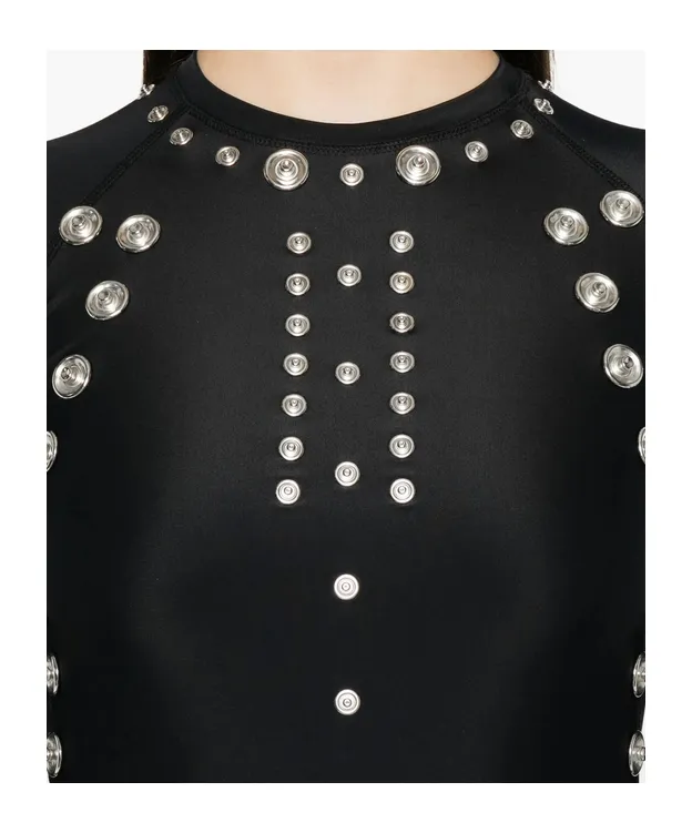 Metallic-Embellished Long-Sleeve Dress