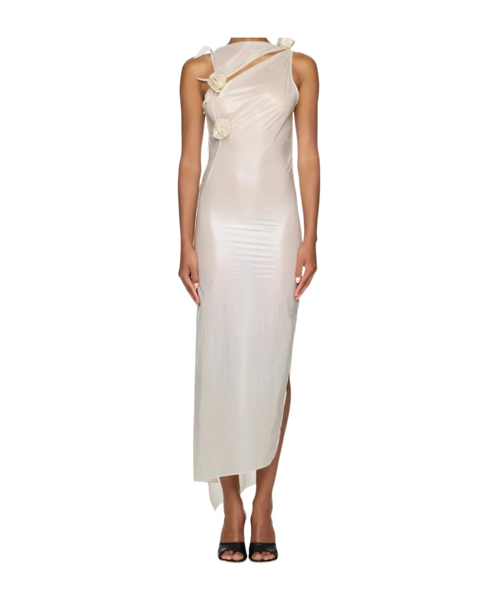 Floral-Appliqué Asymmetric Gown