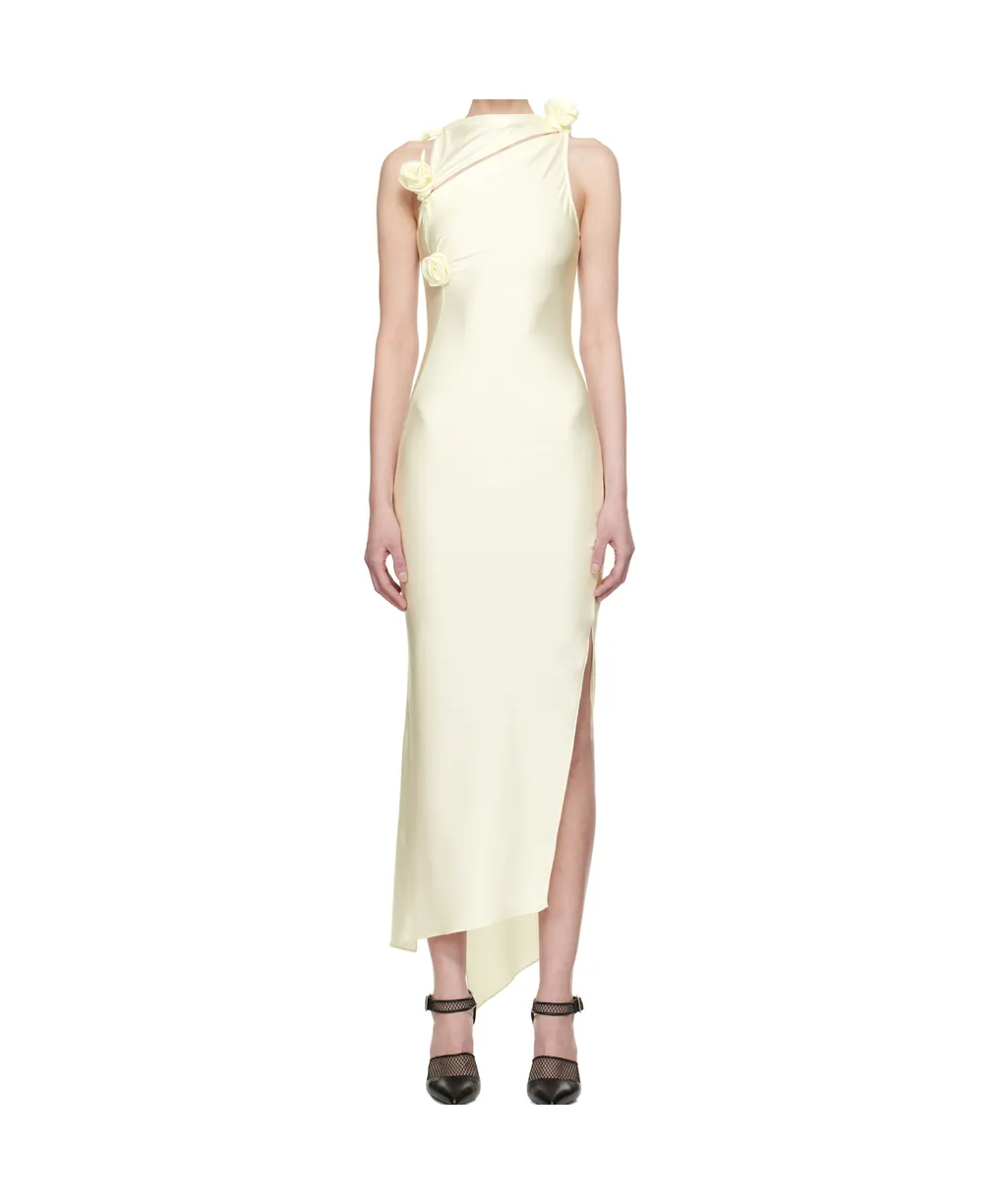 Asymmetric Flower Gown Maxi Dress