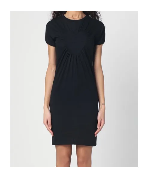 Gathered Heart-Motif Crewneck Mini Dress