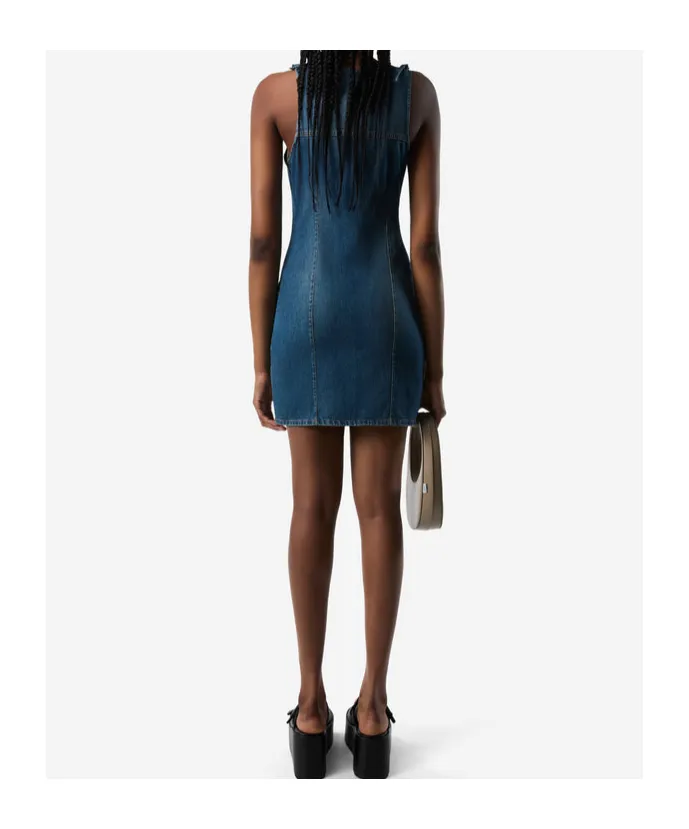 Asymmetric Flower Mini Denim Dress