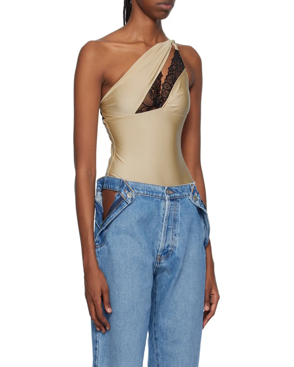 Lace-Detailed One-Shoulder Bodysuit