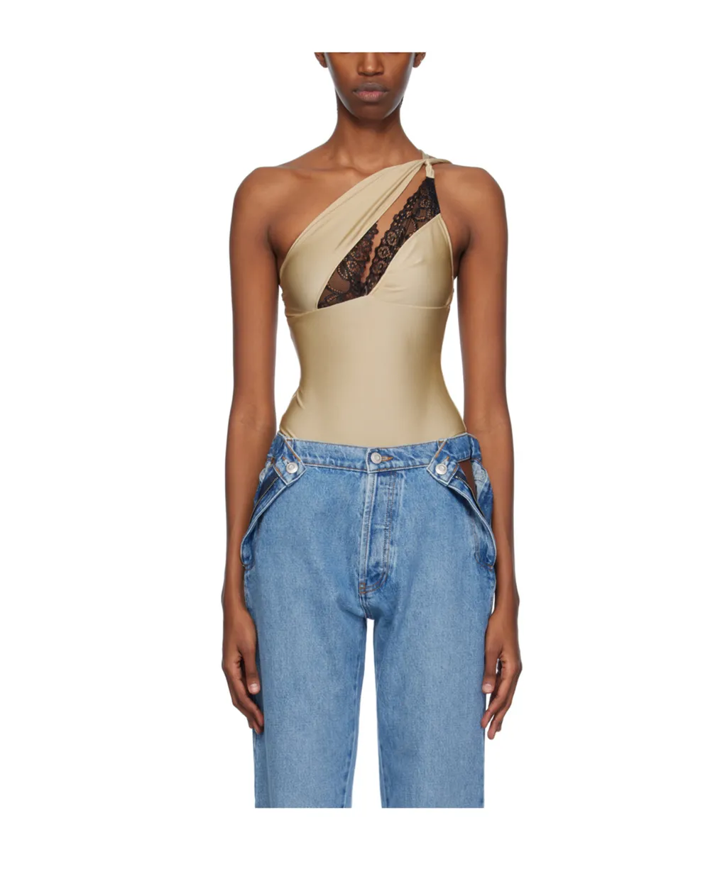 Lace-Detailed One-Shoulder Bodysuit