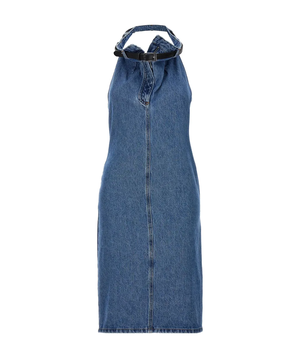 Belted Halterneck Denim Dress