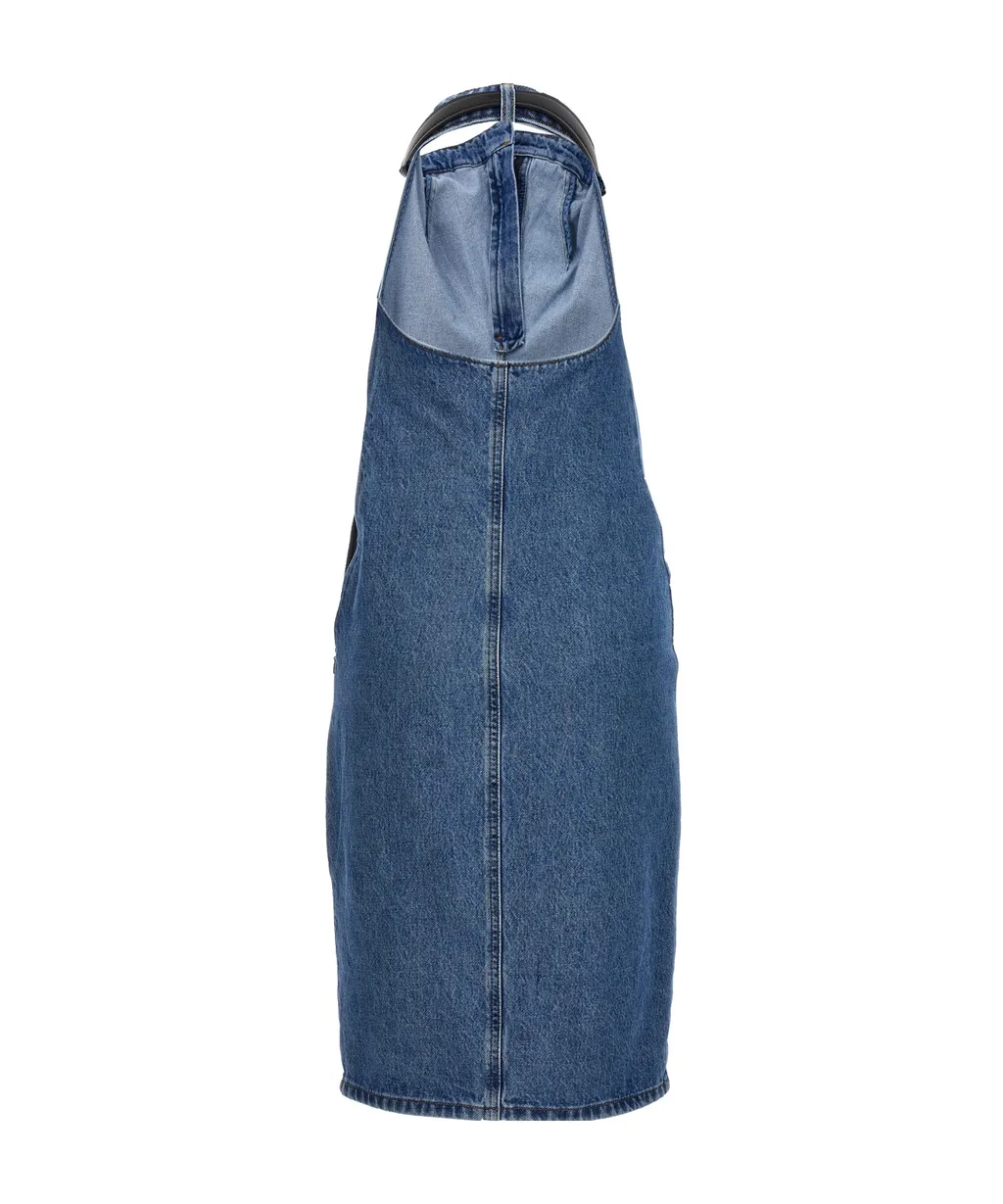 Belted Halterneck Denim Dress