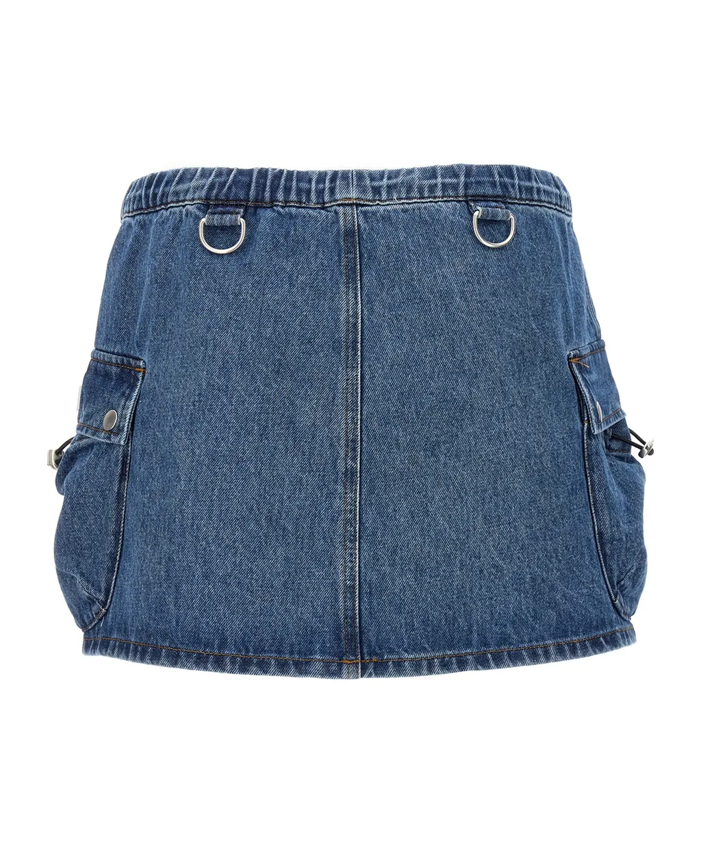 Drawstring-Waist Denim Mini Skirt
