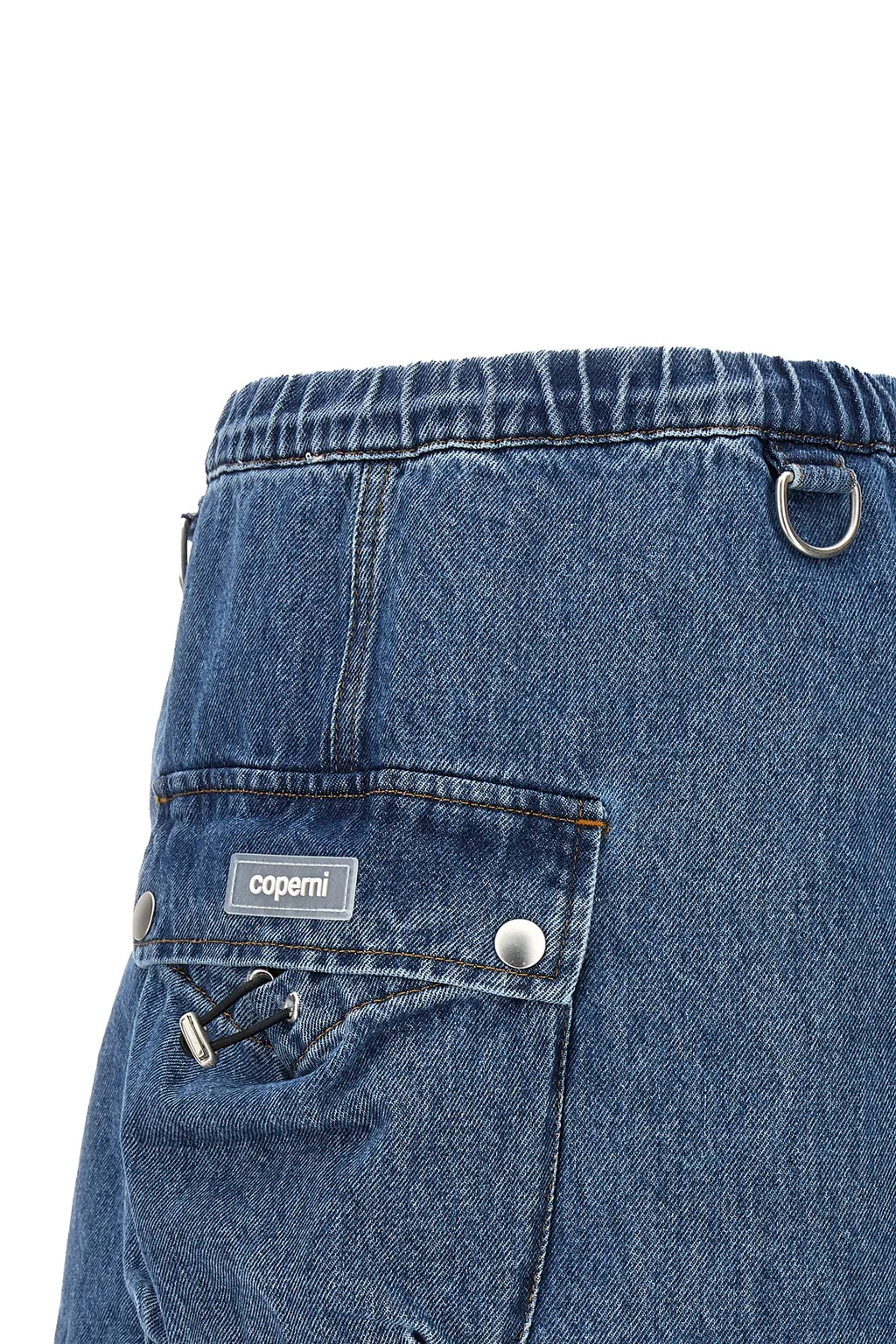 Drawstring-Waist Denim Mini Skirt
