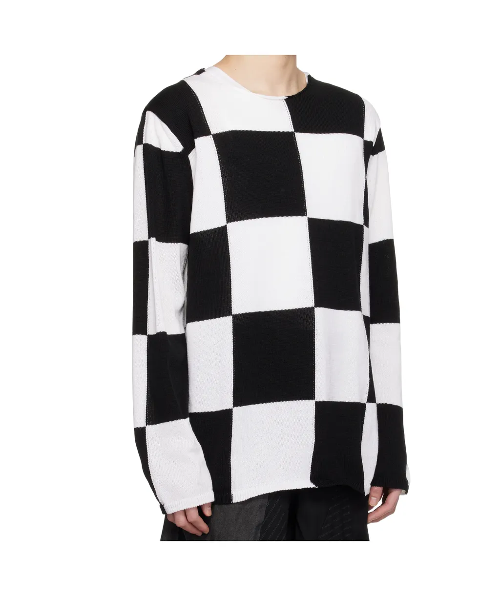 Checkered Pattern Intarsia Knit Sweater