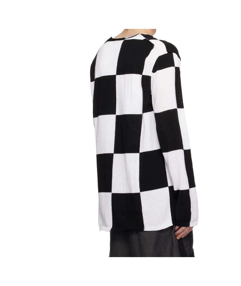 Checkered Pattern Intarsia Knit Sweater