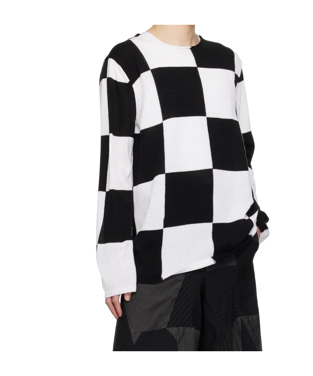 Checkered Pattern Intarsia Knit Sweater