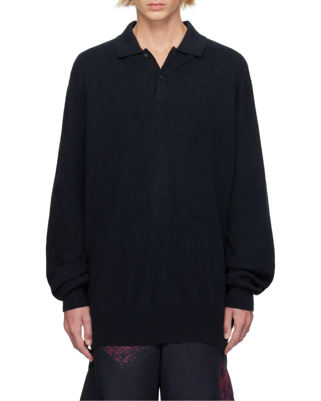 Long-Sleeved Knitted Polo Shirt