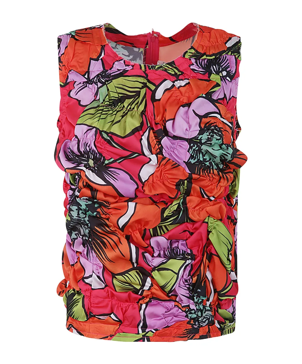Floral Pattern Round Collar Vest