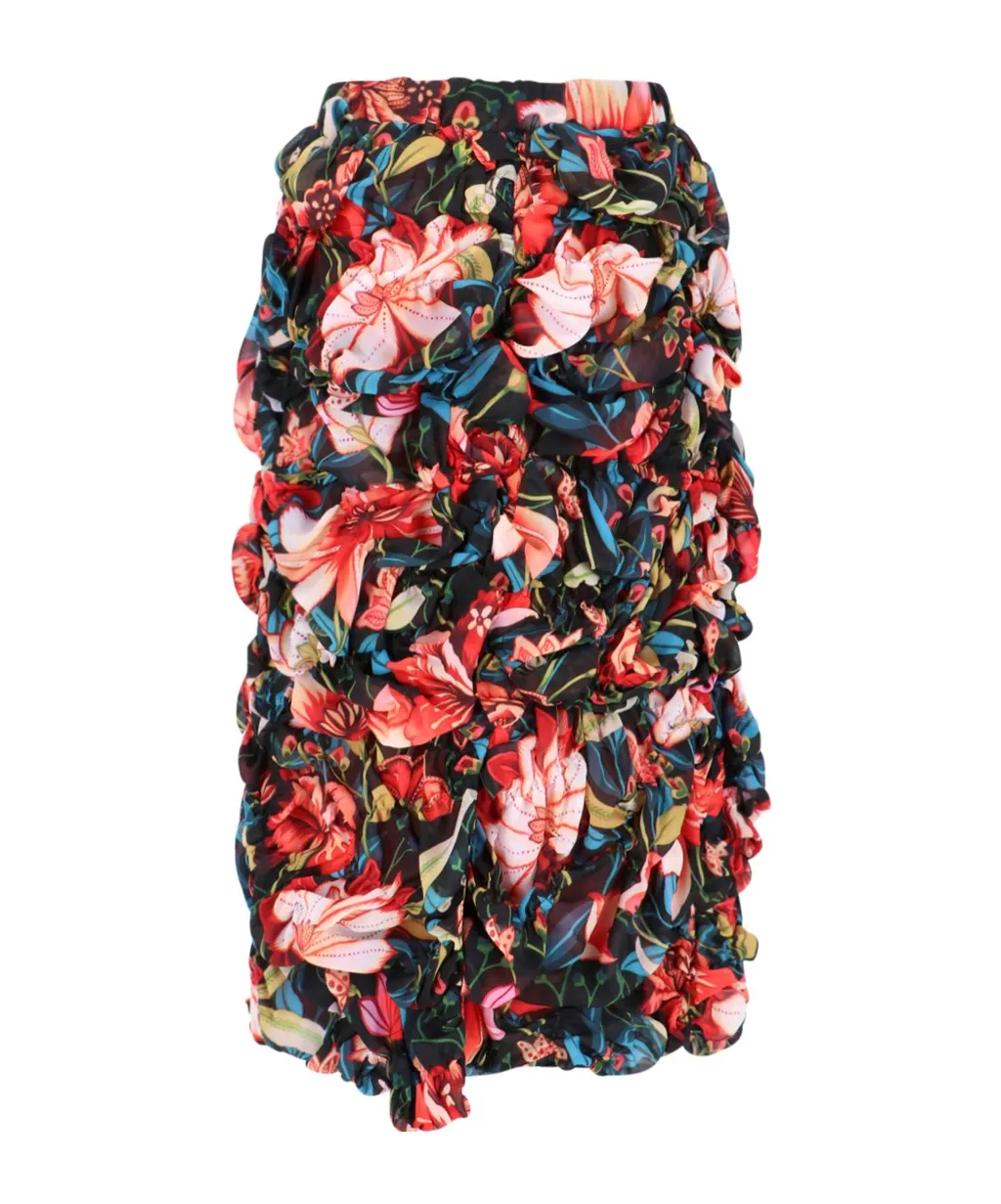 Graphic Printed Ruched Midi Skirt