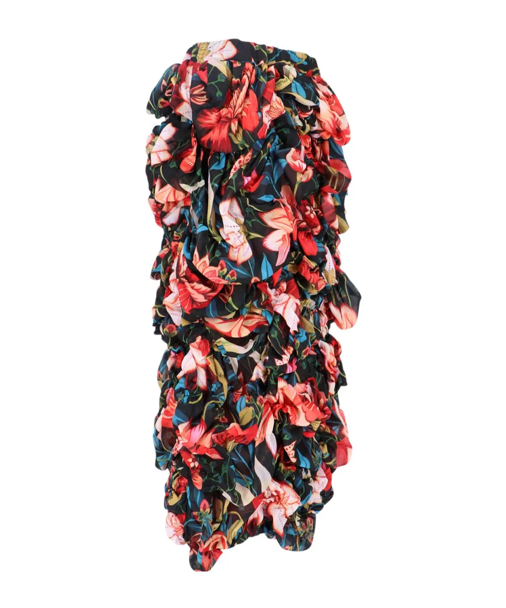 Graphic Printed Ruched Midi Skirt