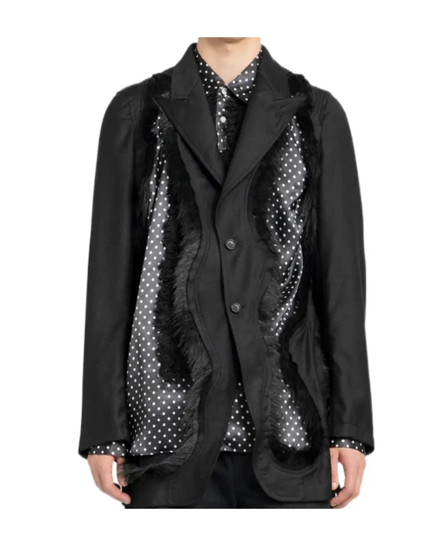 Single-Breasted Blazer With Faux Fur Embellishment