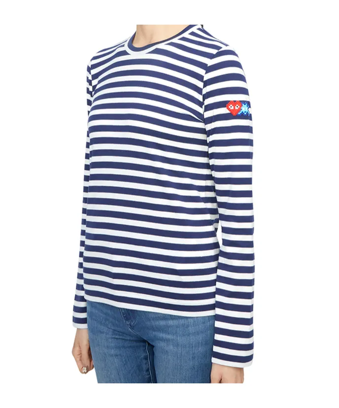 Pixelated-Heart Striped Top